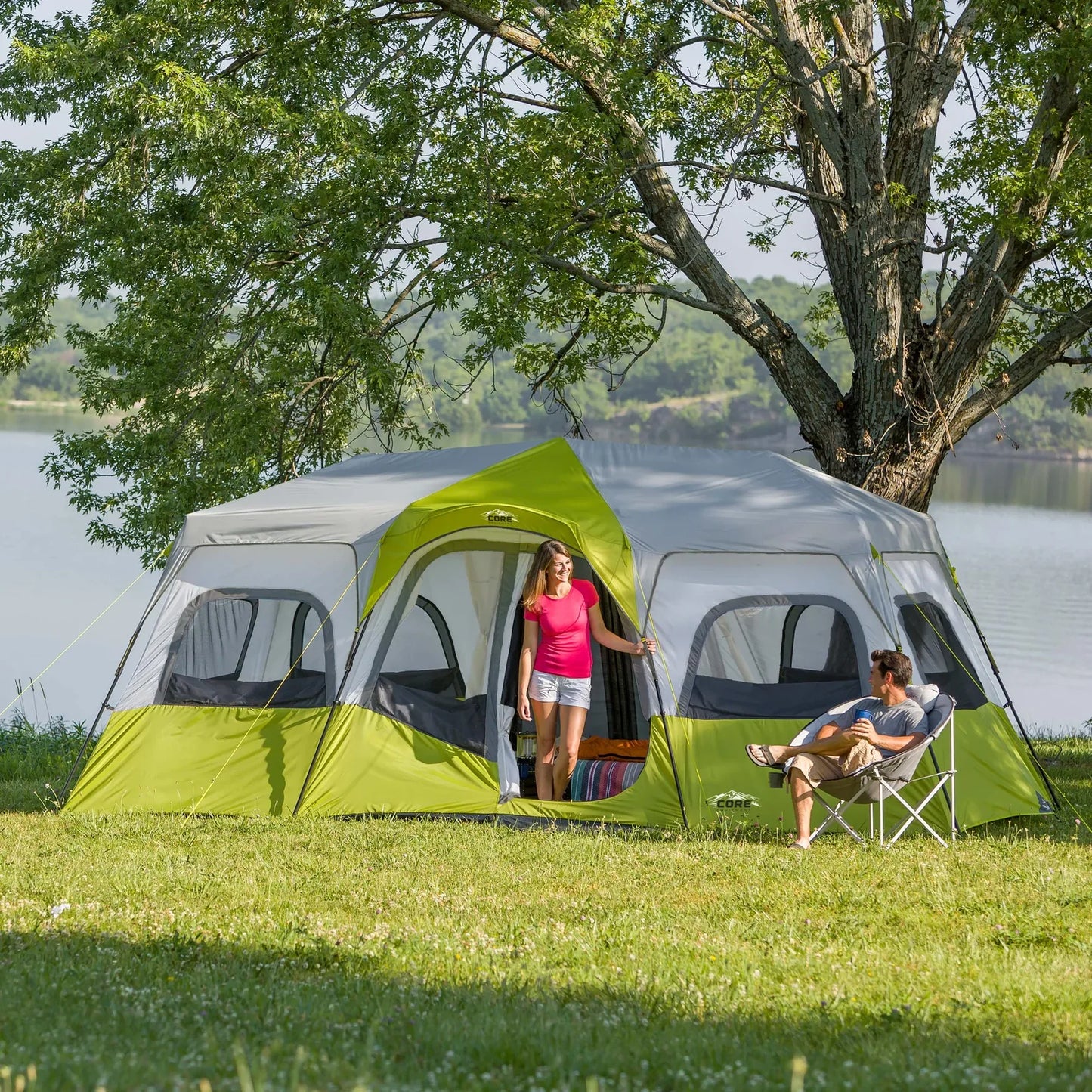 COOLBABY 12-Person Instant Cabin Tent - Spacious 18' x 10', Weather Protection, and 3-Room Capability - COOLBABY