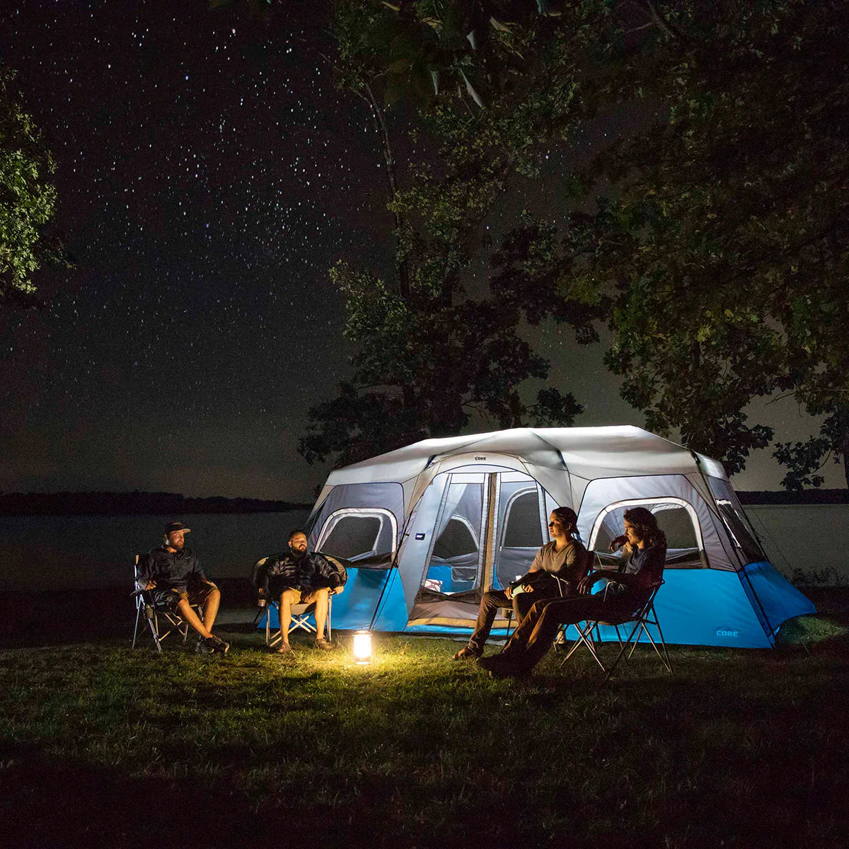 COOLBABY Spacious 12-Person Lighted Instant Cabin Tent with LED Lighting & Adjustable Ventilation - COOLBABY