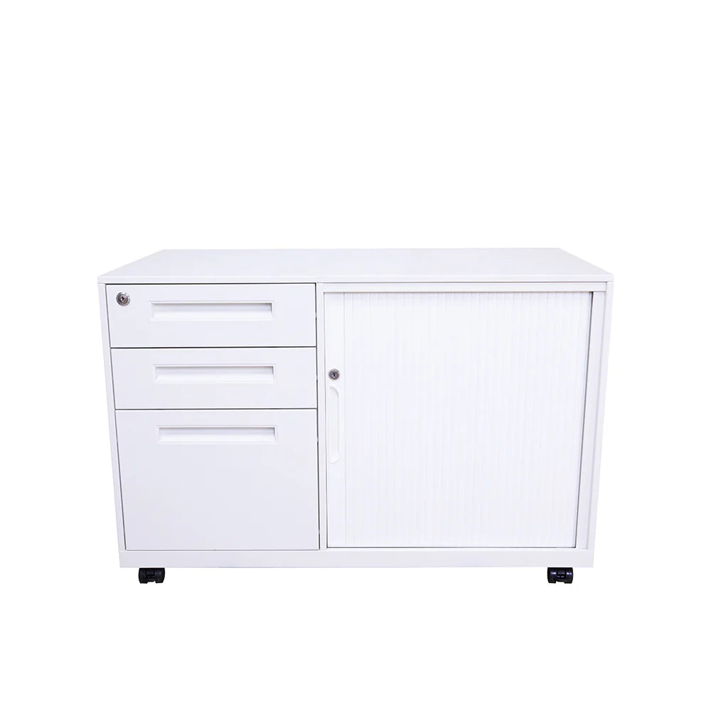 COOLBABY Pro Glide White Storage Cabinet with Sliding Door, 3 Drawers, and Key Lock System - COOLBABY