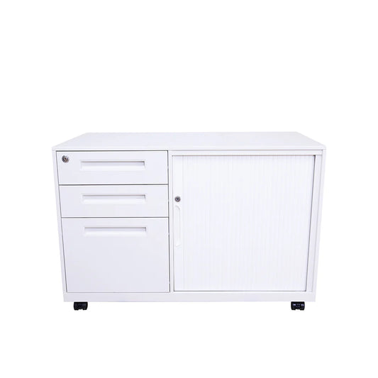 COOLBABY Pro Glide White Storage Cabinet with Sliding Door, 3 Drawers, and Key Lock System - COOLBABY