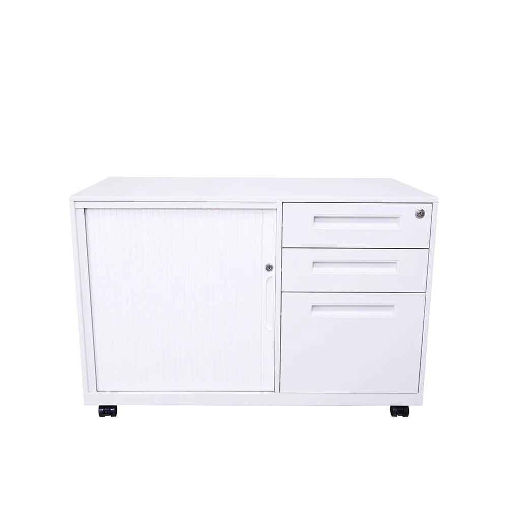 COOLBABY Pro Glide White Storage Cabinet with Sliding Door, 3 Drawers, and Key Lock System - COOLBABY