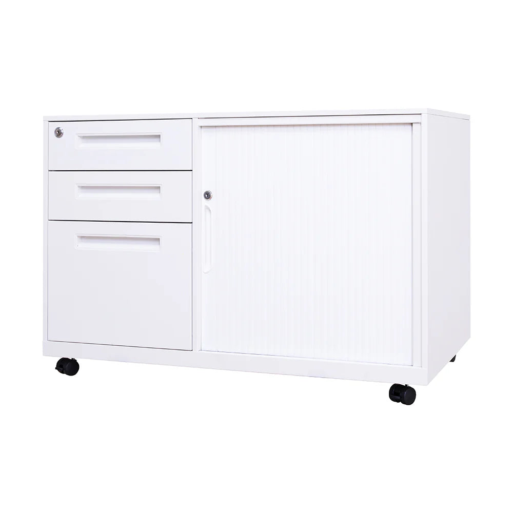 COOLBABY Pro Glide White Storage Cabinet with Sliding Door, 3 Drawers, and Key Lock System - COOLBABY