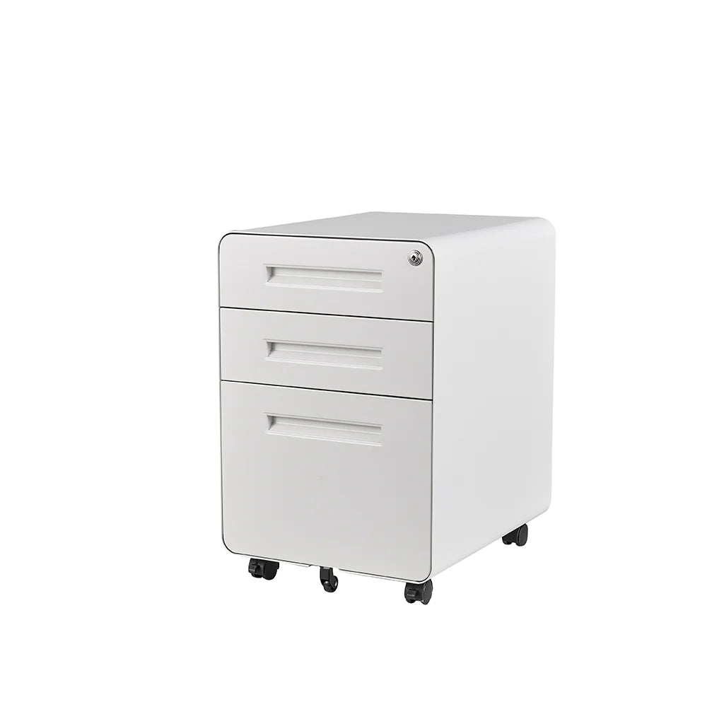 COOLBABY Casey White Metal Mobile Drawer Pedestal - Durable, Lockable & Anti-Tilt Design - COOLBABY