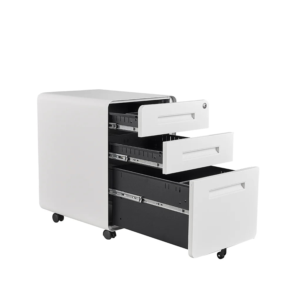 COOLBABY Casey White Metal Mobile Drawer Pedestal - Durable, Lockable & Anti-Tilt Design - COOLBABY