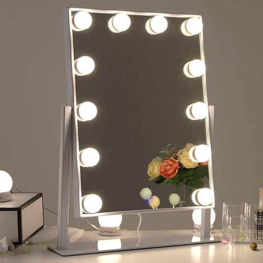 COOLBABY MIRR012 Large Makeup Mirror with Lighting, Illuminated Standing Mirror for Dressing Table with Dimmable Lamps, White Hollywood Mirror with Light - COOL BABY