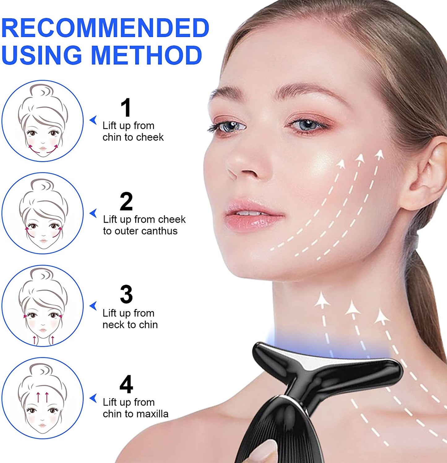 COOLBABY MLTI-MSGR Facial Neck Lifting Machine Sonic Face Massager Beauty Device Wrinkles Remover Skin Rejuvenation Anti-aging Rechargeable 3 Modes Black - COOLBABY
