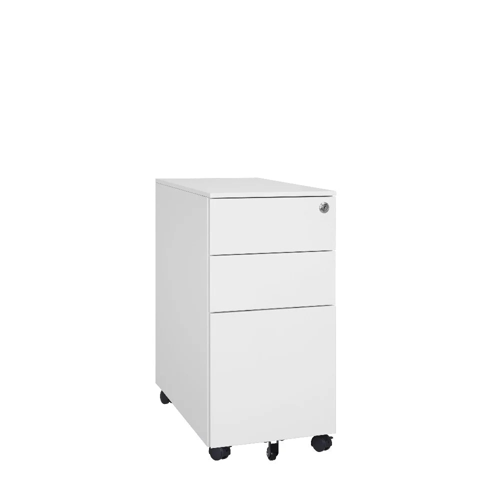 COOLBABY Compact Mobile Pedestal 3-Drawer File Cabinet with Lock, Pen Tray, and 5 Wheels - COOLBABY