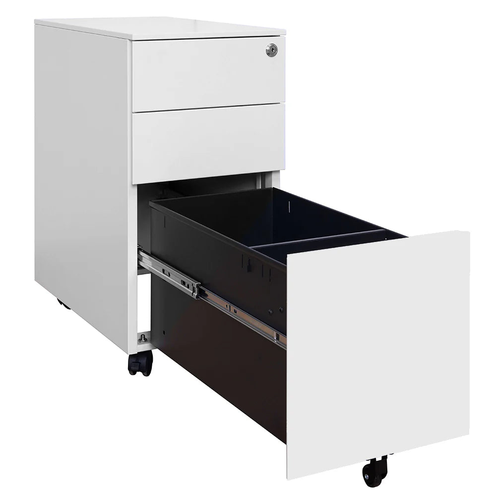 COOLBABY Compact Mobile Pedestal 3-Drawer File Cabinet with Lock, Pen Tray, and 5 Wheels - COOLBABY