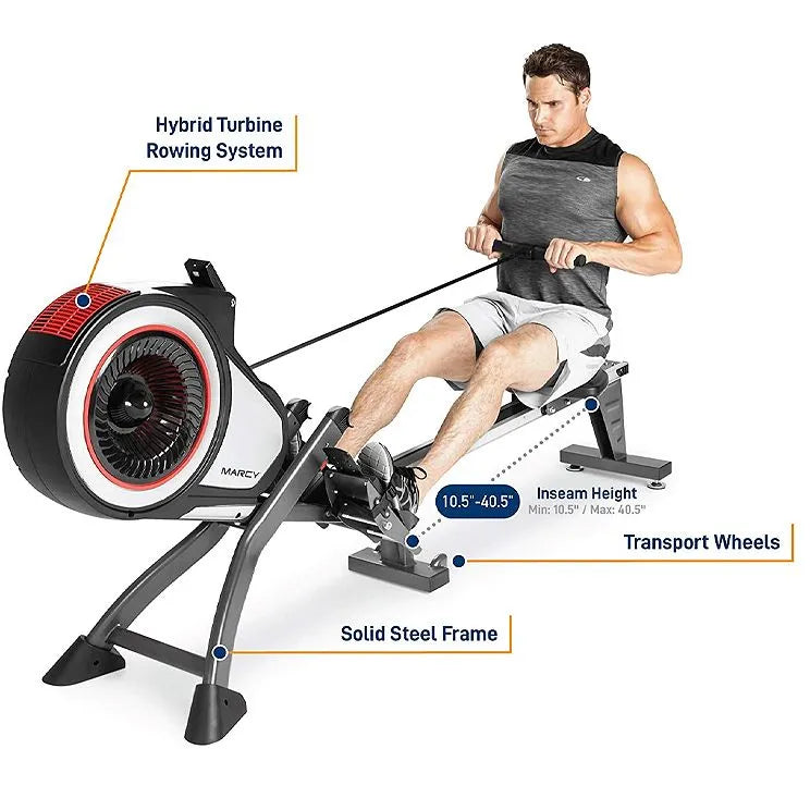 Marcy NS 6050RE Folding Turbine Rower: Air Rowing Machine with 8 Resistance - COOLBABY