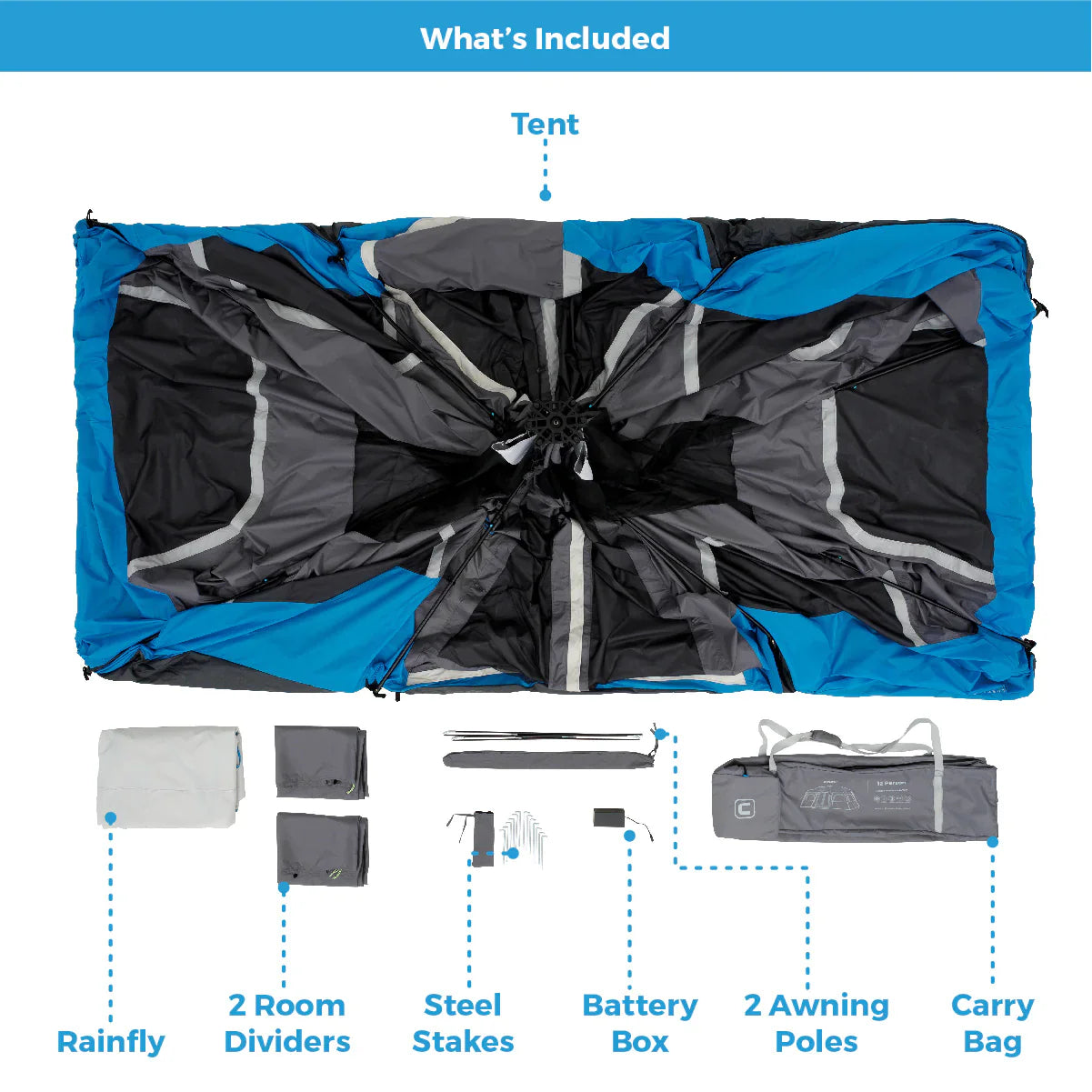 COOLBABY Spacious 12-Person Lighted Instant Cabin Tent with LED Lighting & Adjustable Ventilation - COOLBABY