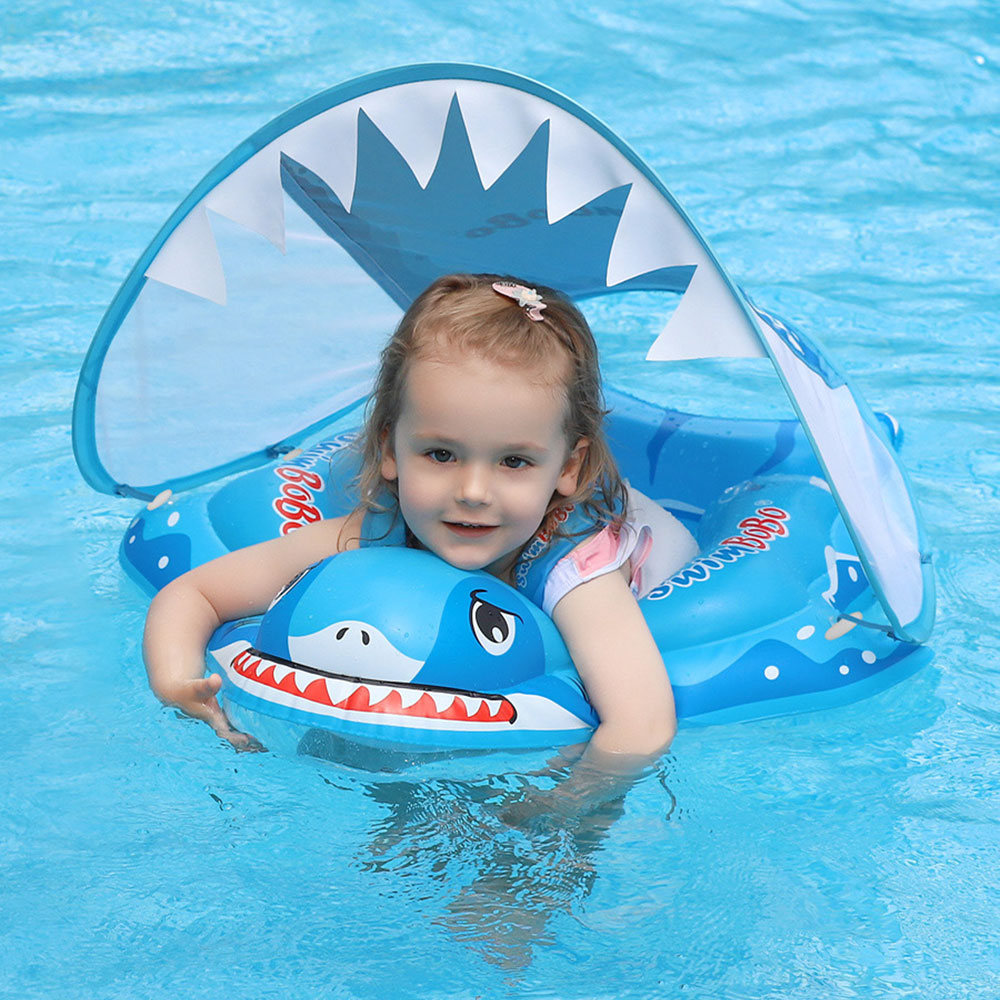 COOLBABY WQSJ-ETYQ02 Baby Swimming Float,Baby Swimming Float with Canopy Swimming Pool Float Inflatable Swim Rings Baby Seat Boat,Size L… - COOLBABY