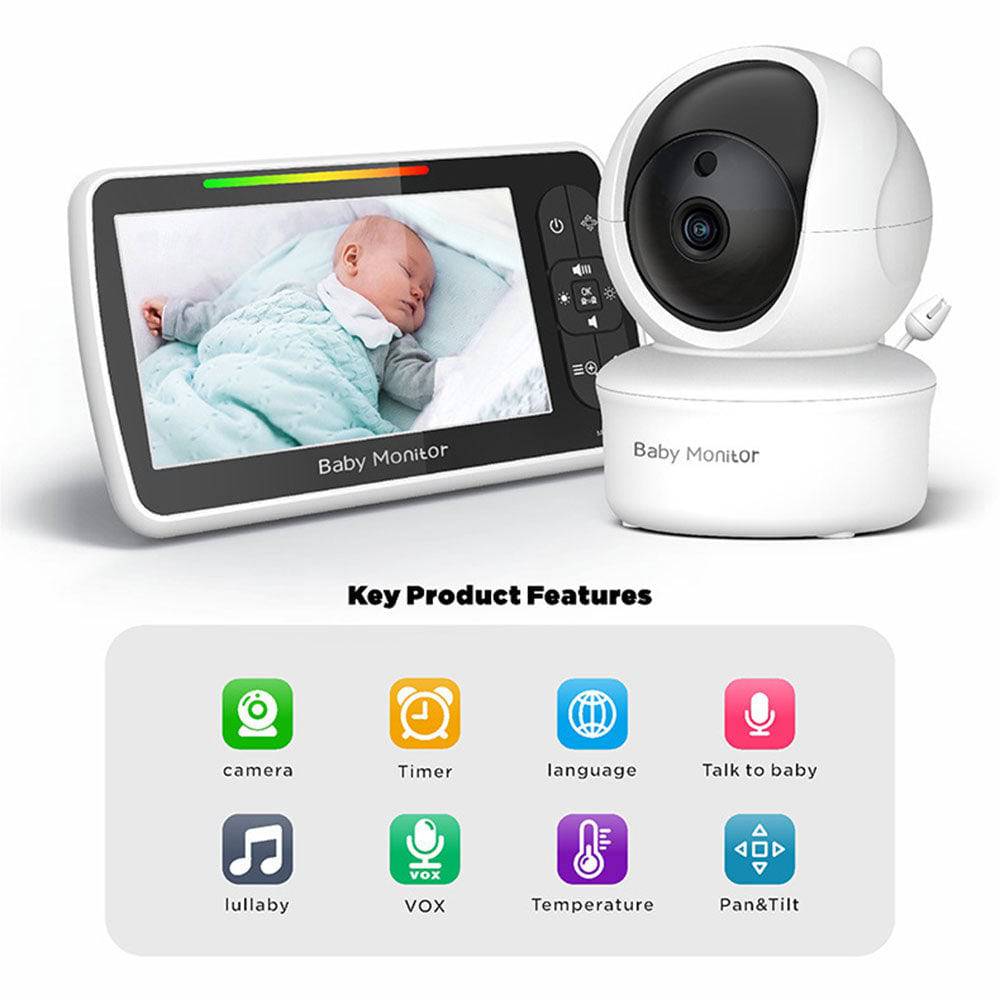 COOLBABY 5 Inch Wireless Baby Monitor,Pan-Tilt-Zoom Remote Baby Camera,Room Temperature Detection Two-Way Intercom lullaby Monitor - COOL BABY