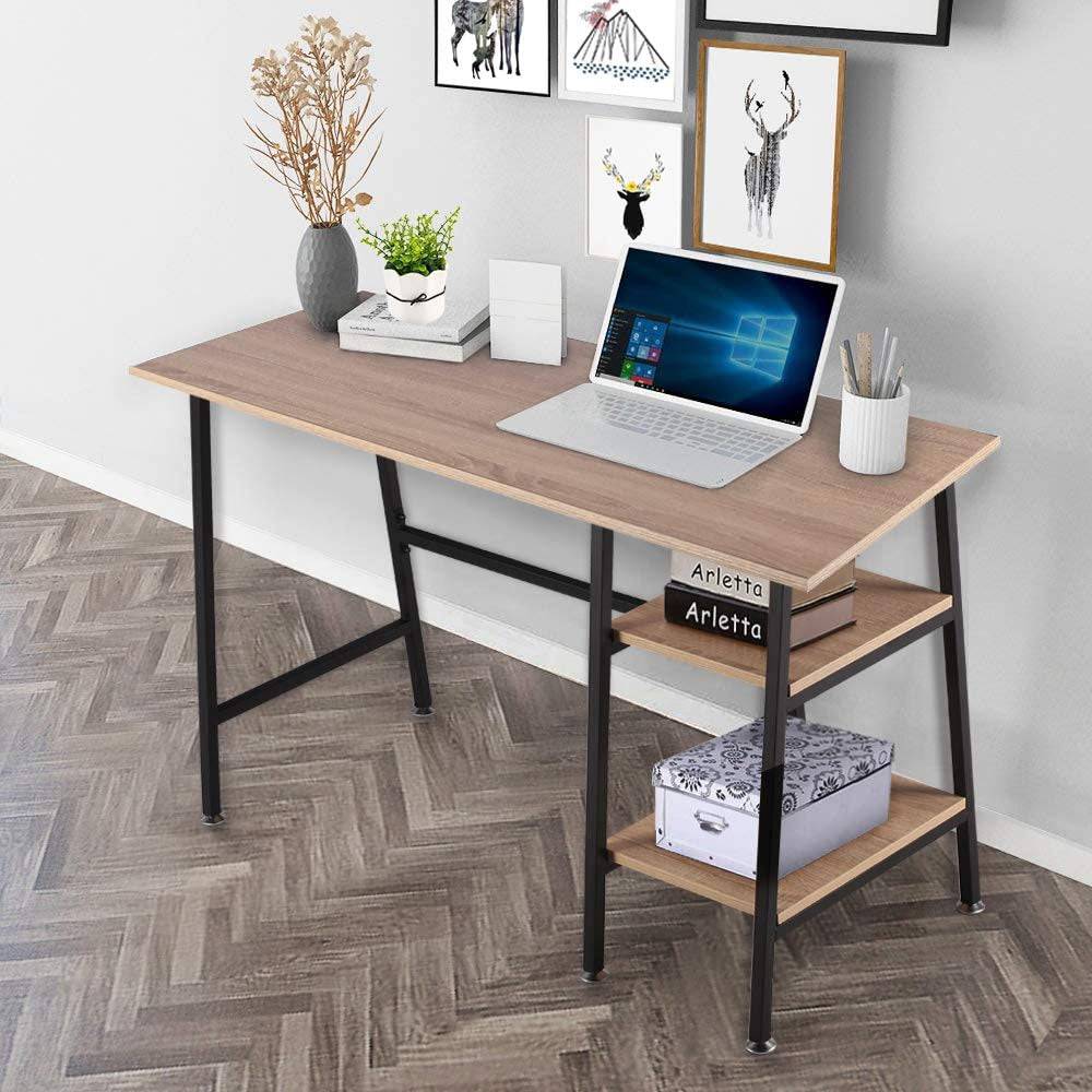 COOLBABY Simple Style Wood Table & Metal Frame Home Office Computer Desk Writing Study Workstation - COOL BABY