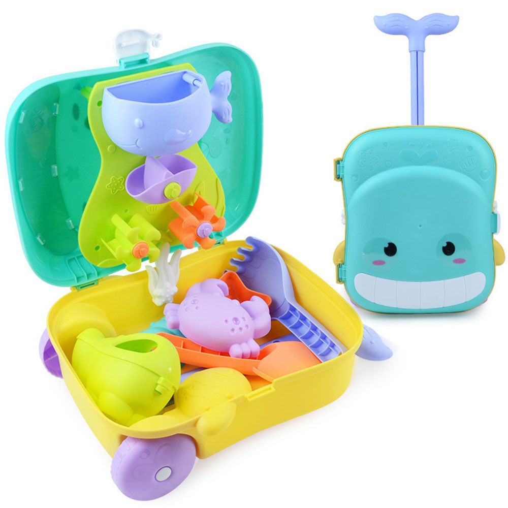 COOLBABY WQSJ-STWJ01 8PCS Children's Beach Toy Set,Luggage Trolley Case,Trolley Case and Beach Toy 2 in 1,Summer Beach Must-Have,Random Color - COOL BABY