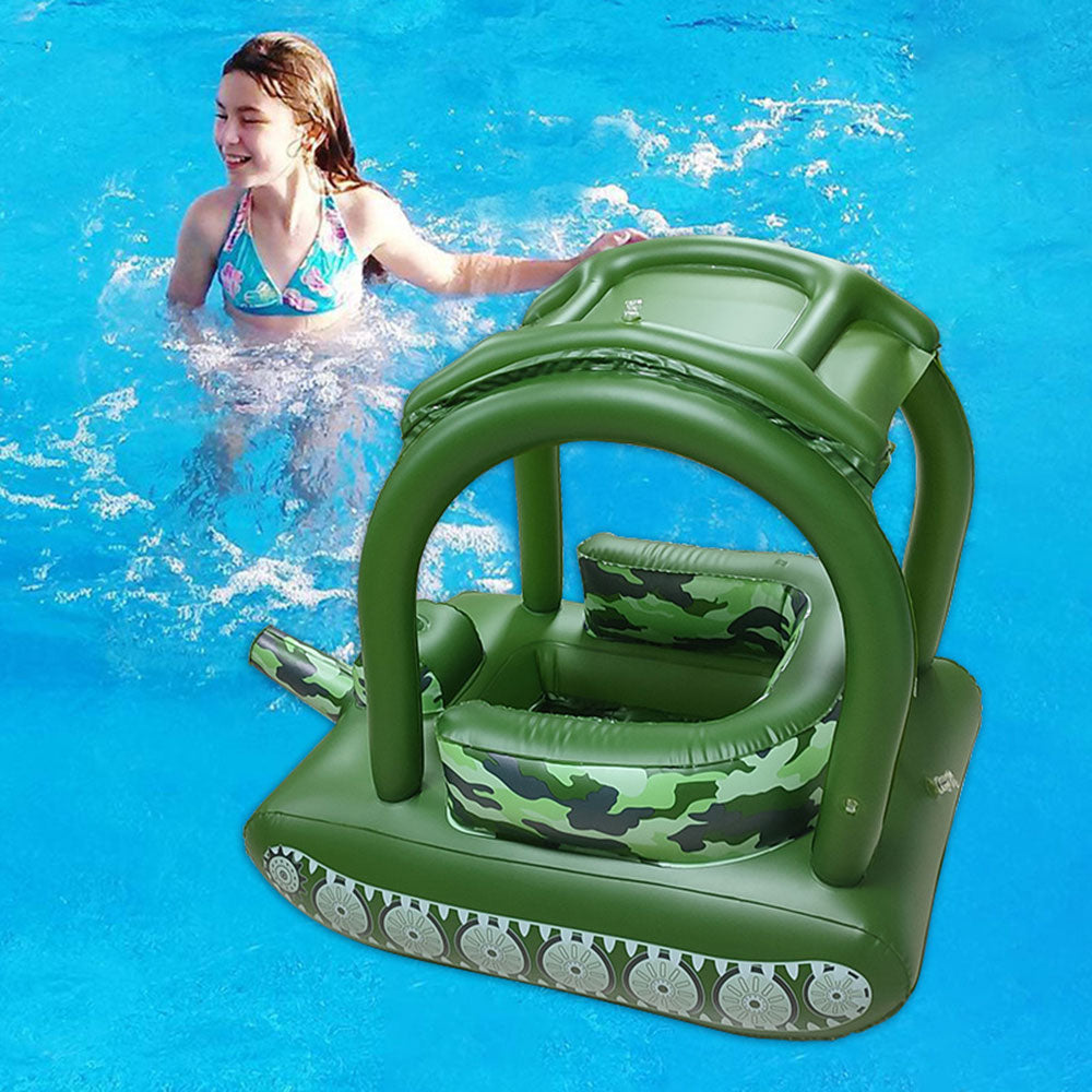 Kids Swimming Float Inflatable Baby Pool Float with Sun Canopy and Safety Seat Tank Baby Swimming Ring for Beach Party Pool Toys - COOLBABY