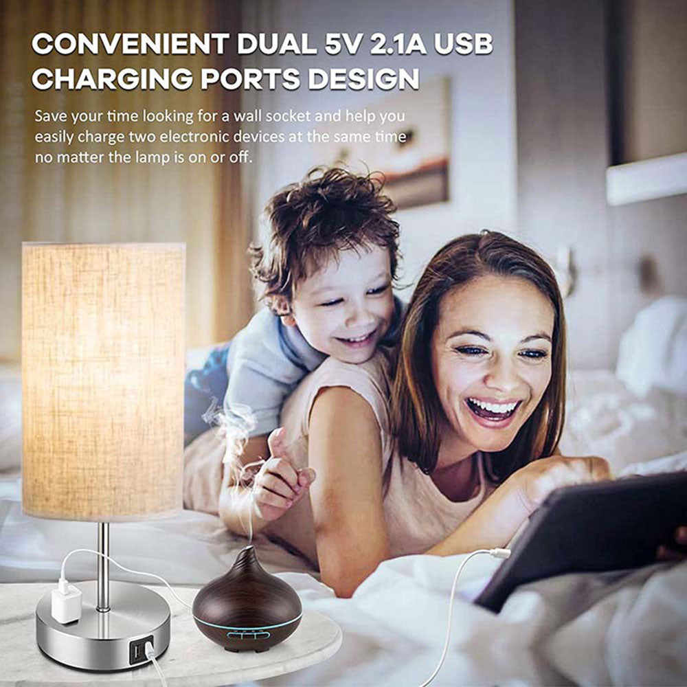 COOLBABY WQSJ011 2 Pack Desk Lamp,Three-Section Touch Table Lamp with Round Cloth Cover,USB Mobile Phone Charging,3 Way Dimmable Touch Lamps - COOLBABY