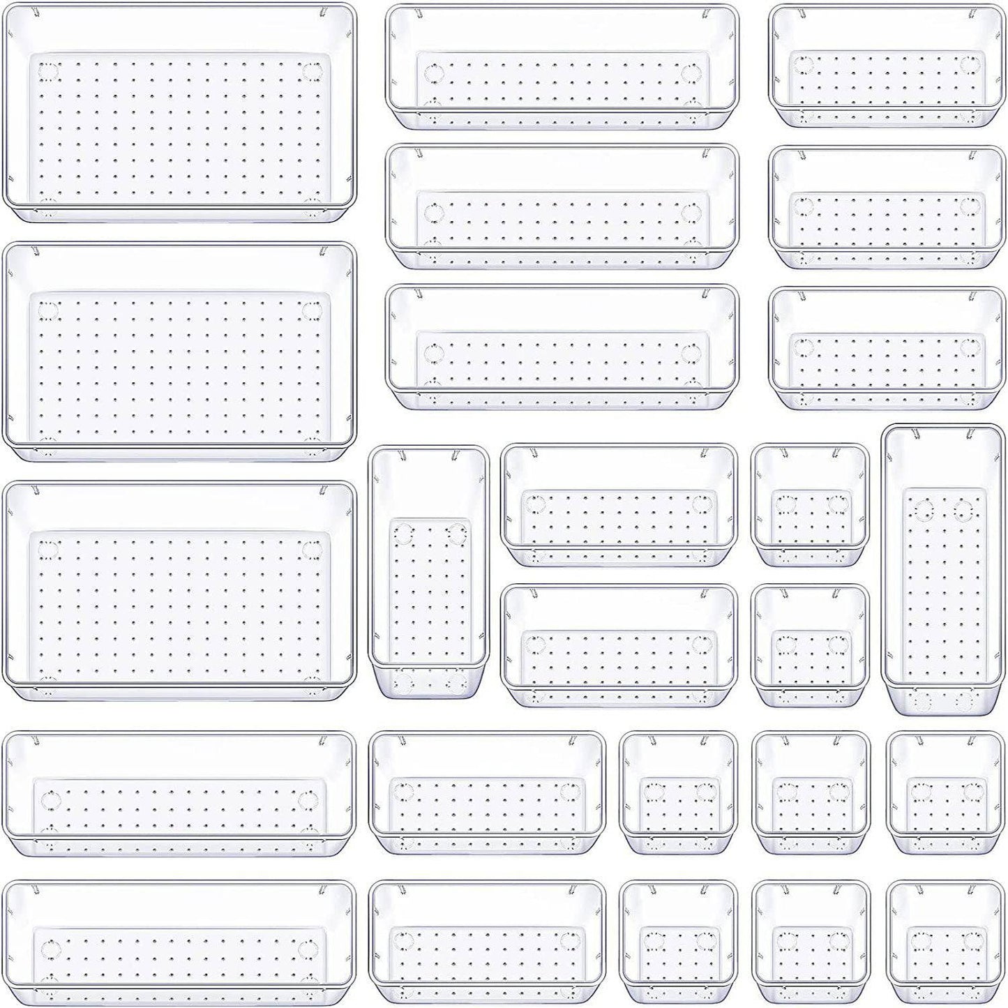 COOLBABY WQSJ-SNH01 25 PCS Clear Plastic Drawer Organizer Set,4 Combinations of Different Sizes - COOL BABY