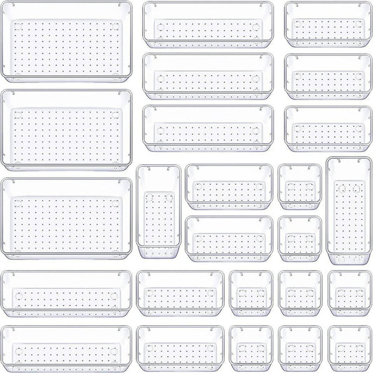 COOLBABY WQSJ-SNH01 25 PCS Clear Plastic Drawer Organizer Set,4 Combinations of Different Sizes - COOL BABY