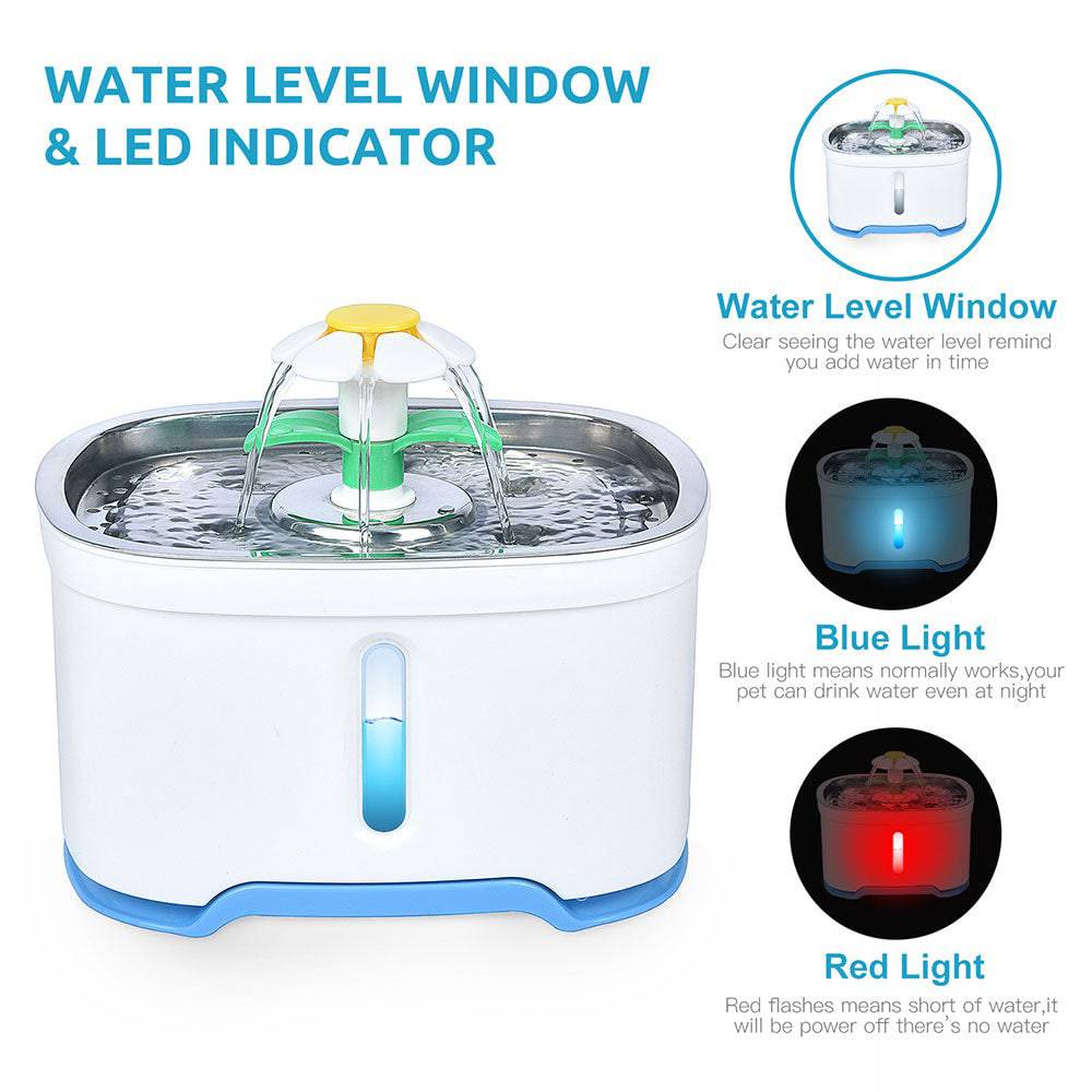 COOLBABY LZM-CWYSJ02 2.5L Pet Water Fountain with Water Filter,Water Spray + LED Bright Blue Light,Automatic Pet Fountain Water Bowl for Cats and Small Dogs - COOL BABY