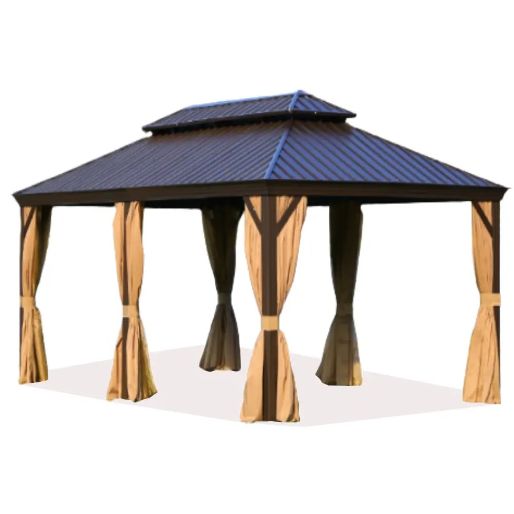 3.65x6m Double Roof Aluminum Gazebo Brown - COOLBABY