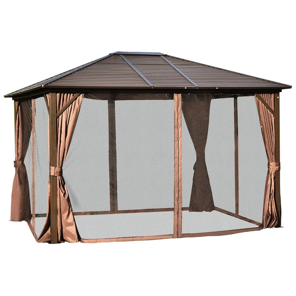 3x4m Rectangular Roof Aluminum Gazebo Brown - COOLBABY