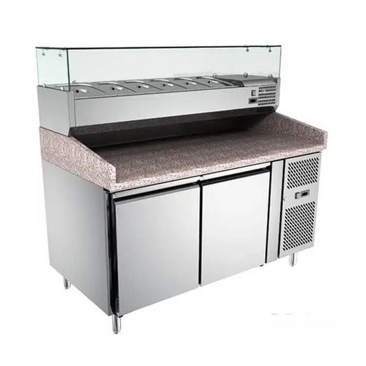 Pizza Preparation Refrigerator 314L with Marble Top – 2 Door Commercial Pizza Prep Table | Italian Technology