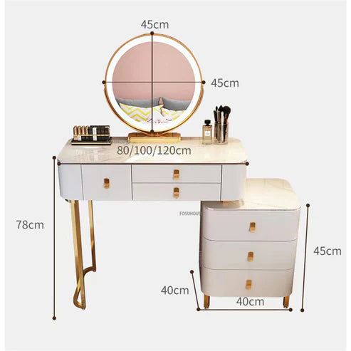 Elegant Solid Wood Dressing Table with LED Mirror and Chair - White/Gray/Pink - COOLBABY