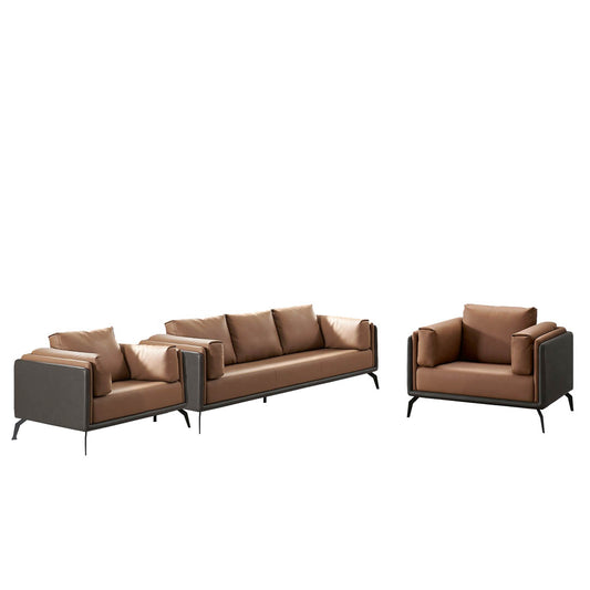 COOLBABY Premium Brown PU Leather Sofa Set – Durable Metal Frame & Cushioned Comfort (SF-221)