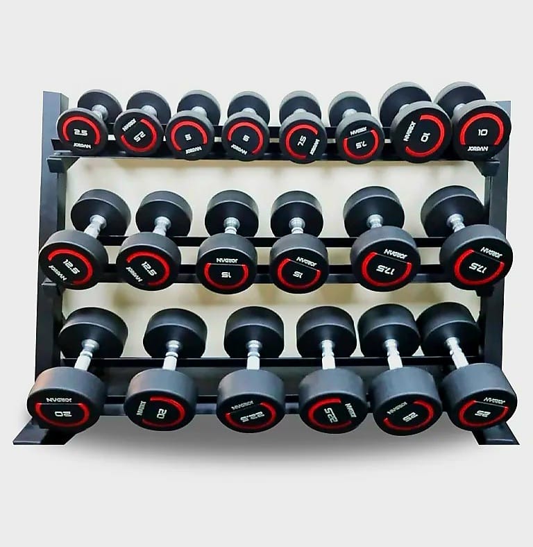 COOLBABY Premium Fitness Round Dumbbell Set (2.5 Kg to 20 Kg) with 3-Tier Rack - Ideal for Strength Training - COOLBABY