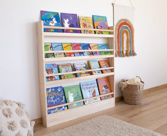 Solid Wood Wall Bookshelf with Floor Attachment