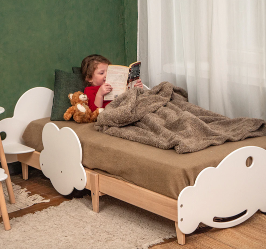 Dreamy Clouds Toddler Wooden Floor Bed with Cloud Theme