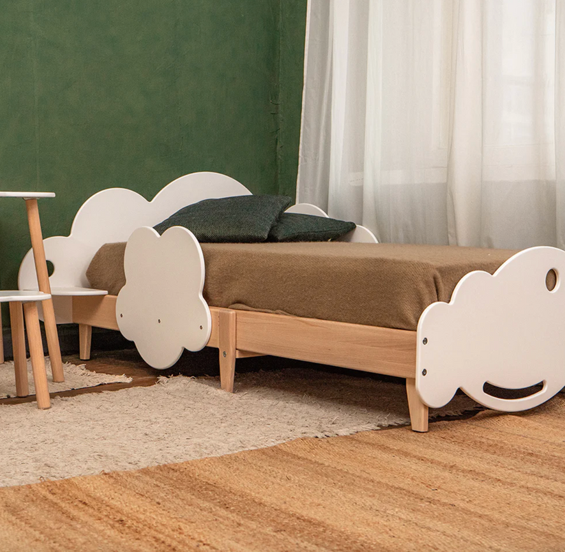 Dreamy Clouds Toddler Wooden Floor Bed with Cloud Theme