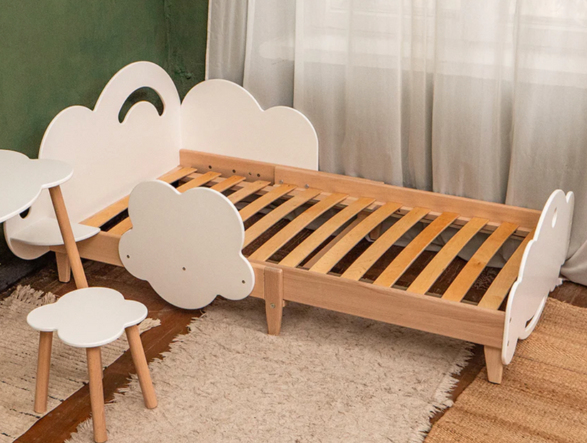 Dreamy Clouds Toddler Wooden Floor Bed with Cloud Theme