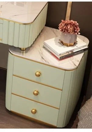 Mint Green Vanity Table Set with LED Mirror and Chair – Elegant Solid Wood Dressing Table - COOLBABY