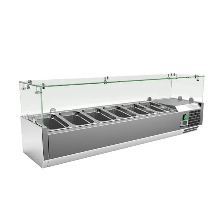Refrigerated Salad Bar 6 GN Containers – Glass Top Prep Counter | Italian Technology