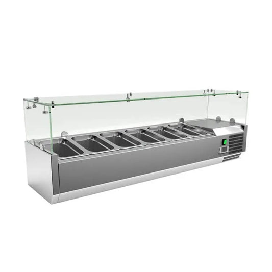 Refrigerated Salad Bar 6 GN Containers – Glass Top Prep Counter | Italian Technology