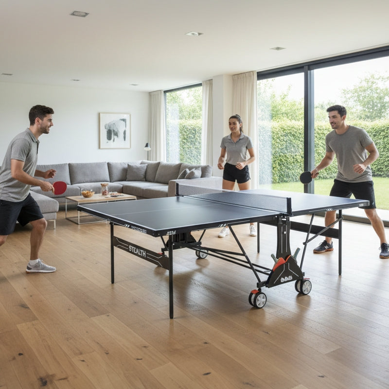 STAG Stealth Indoor Table Tennis Table – 15mm Anti‑Glare Top, Zero‑Vibration Steel Frame, Quick 10‑Minute Setup