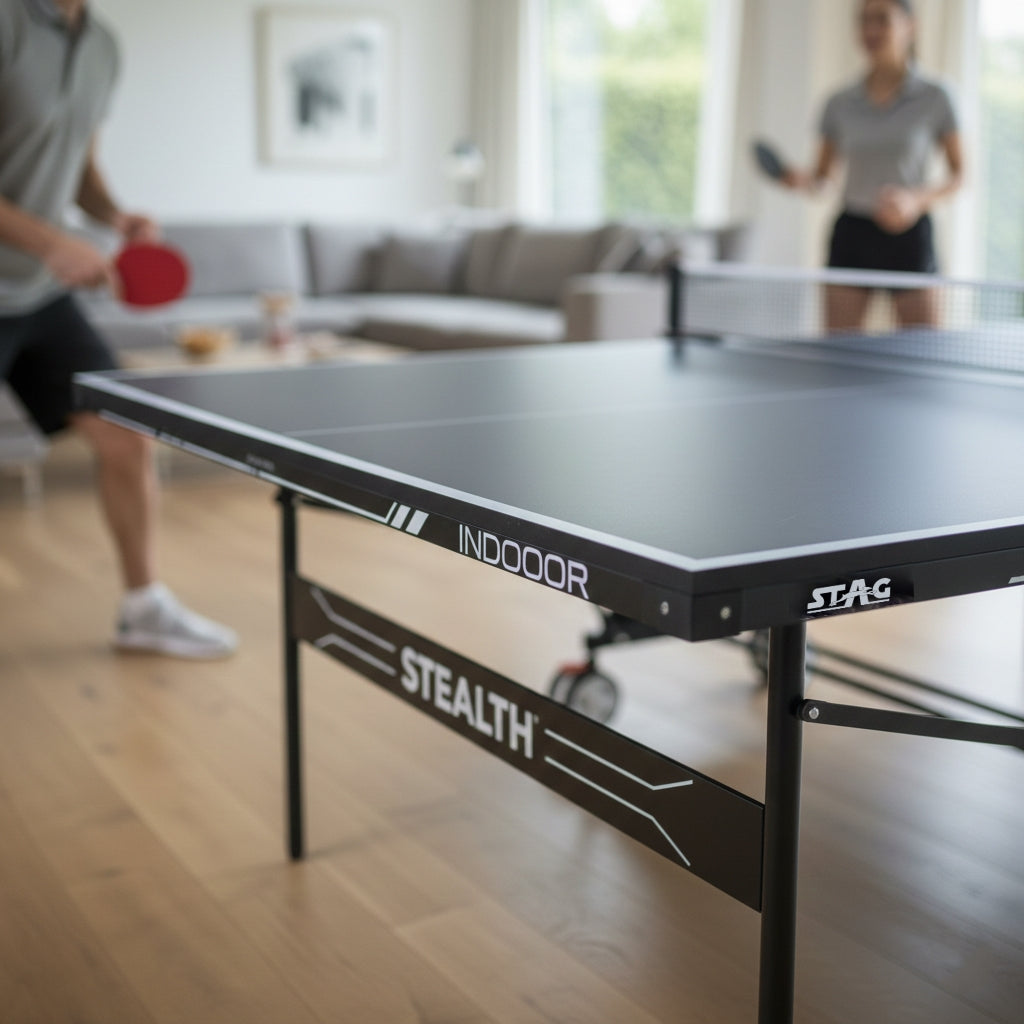 STAG Stealth Indoor Table Tennis Table – 15mm Anti‑Glare Top, Zero‑Vibration Steel Frame, Quick 10‑Minute Setup