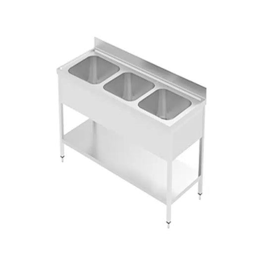 Commercial Triple Bowl Sink Unit with Undershelf | AISI 304 Stainless Steel | CE Certified | Made in UAE