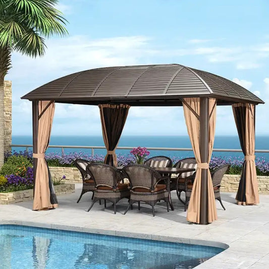 3x4m Rectangular Roof Aluminum Gazebo Brown - COOLBABY