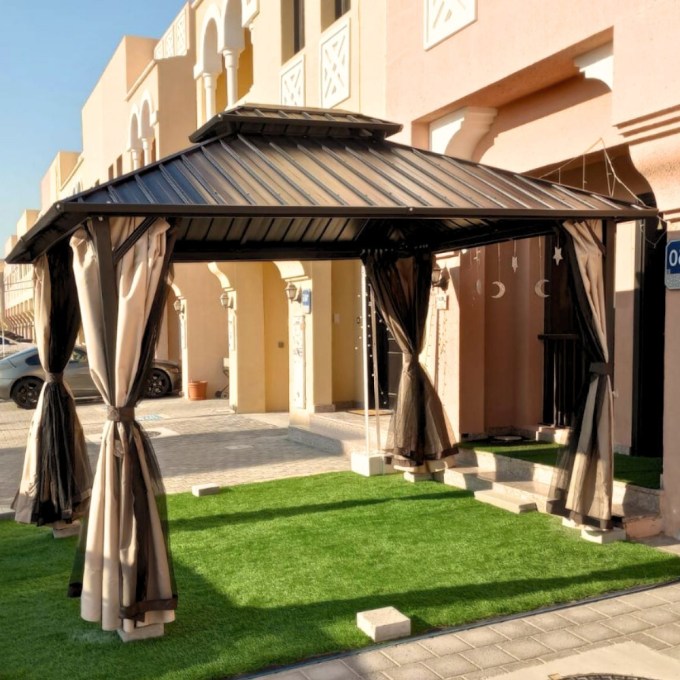 3.65x3m Double Roof Iron Gazebo - Black - COOLBABY