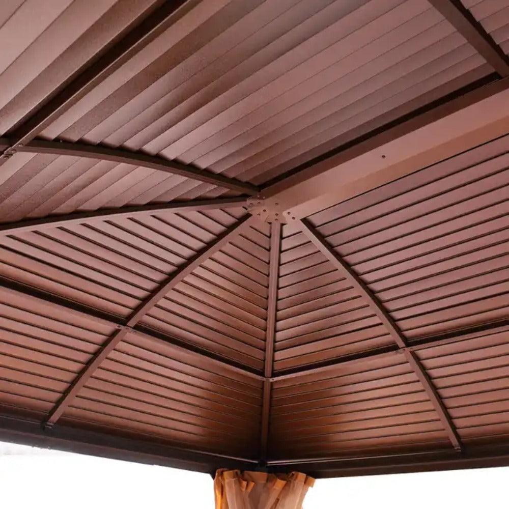 3x4m Rectangular Roof Aluminum Gazebo Brown - COOLBABY