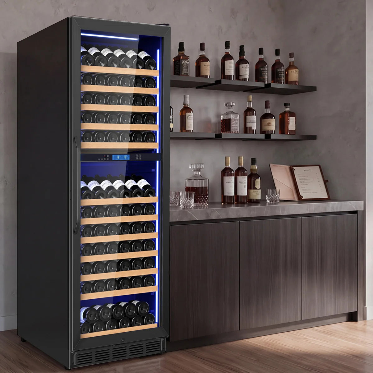 168-Bottle Built-in or Freestanding Dual Zone Wine Refrigerator with Stainless Steel Door
