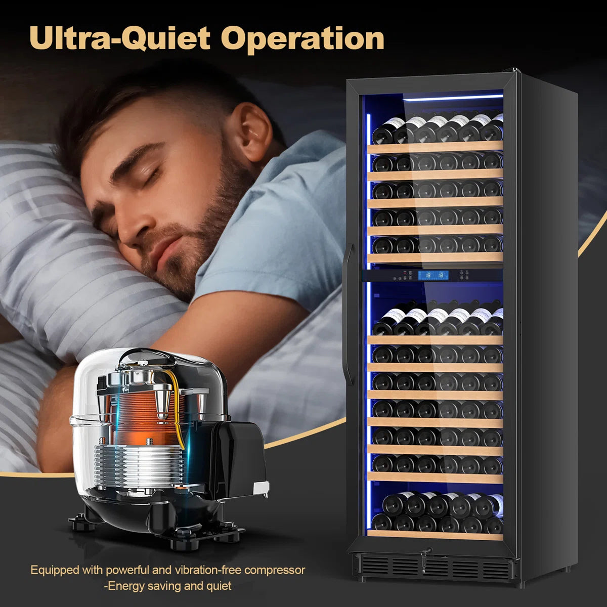 168-Bottle Built-in or Freestanding Dual Zone Wine Refrigerator with Stainless Steel Door