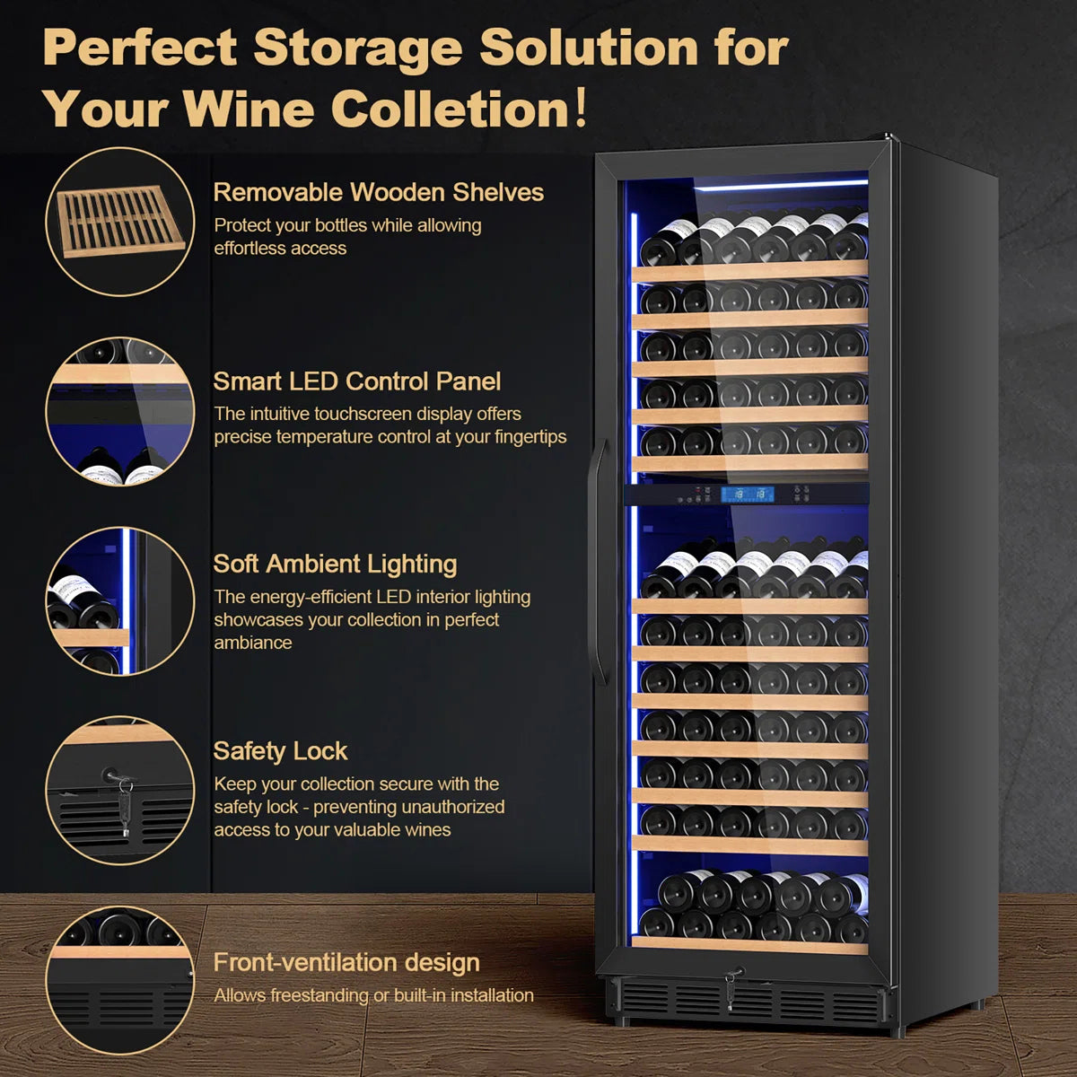 168-Bottle Built-in or Freestanding Dual Zone Wine Refrigerator with Stainless Steel Door