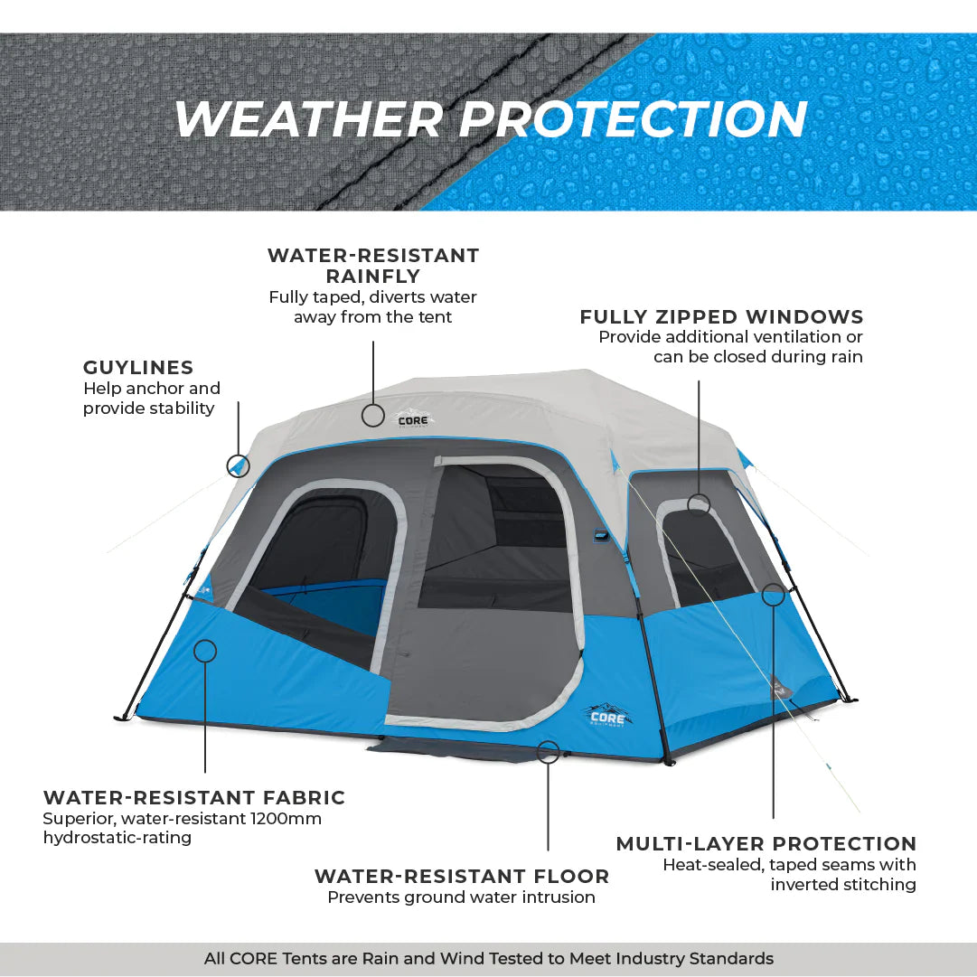 COOLBABY 6 Person Lighted Instant Cabin Tent – 11’ x 9’ with LED Lighting, Instant Setup, and Weather Protection - COOLBABY