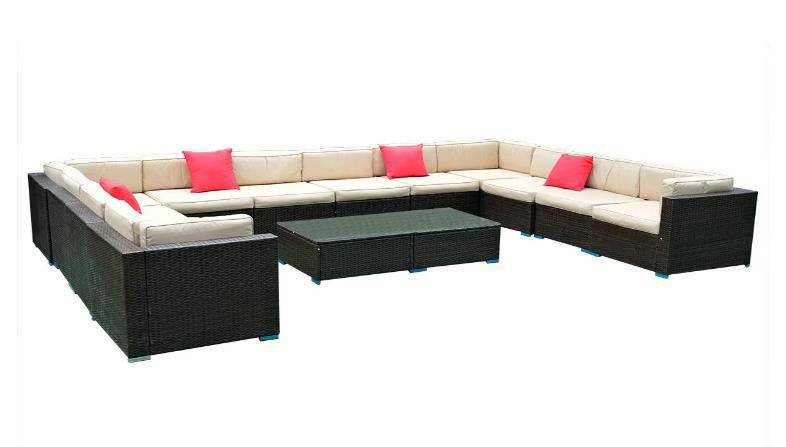 COOLBABY H0521SF Swin Rattan 7 Seater L Shape Sofa Set with Adjustable Table, Brown & Grey - COOL BABY