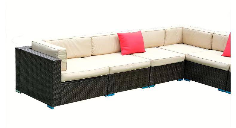 COOLBABY H0521SF Swin Rattan 7 Seater L Shape Sofa Set with Adjustable Table, Brown & Grey - COOL BABY