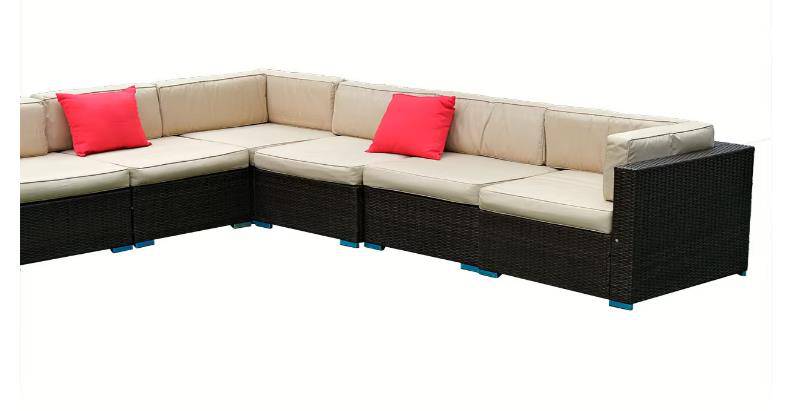 COOLBABY H0521SF Swin Rattan 7 Seater L Shape Sofa Set with Adjustable Table, Brown & Grey - COOL BABY