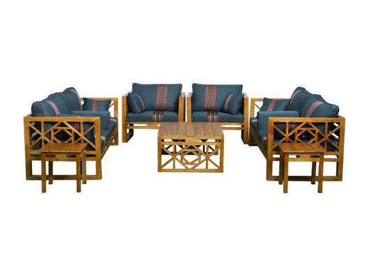 COOLBABY FAB-4S-DB Four Seasons Family Comfort Sofa Set with Wooden Table - Dark Blue - COOL BABY